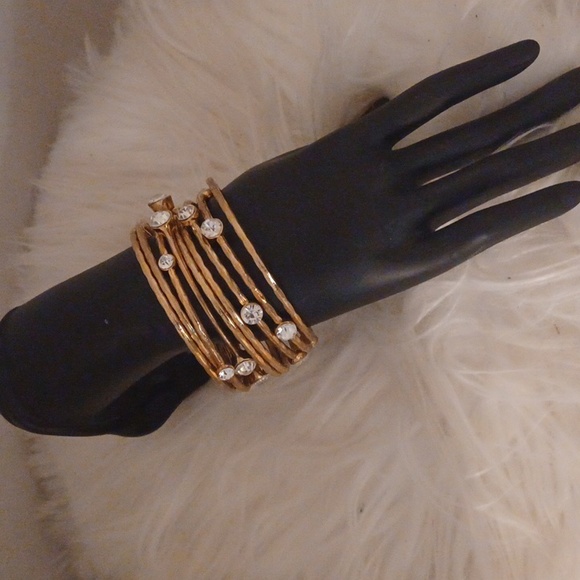Gold Stackable Bangles with Rhinestones - Picture 3 of 3